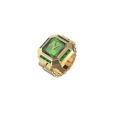 Sofia Diamond Watch Ring Tequila Martini, green dial finger watch with gold-plated case, suitable for men’s stylish looks | PascalDesign