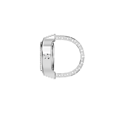 Luxe Classic Diamond Watch Ring Silver Serenade – Quartz watch ring in sleek silver, a unisex finger watch ring that doubles as jewelry and timepiece | Pascaldesign
