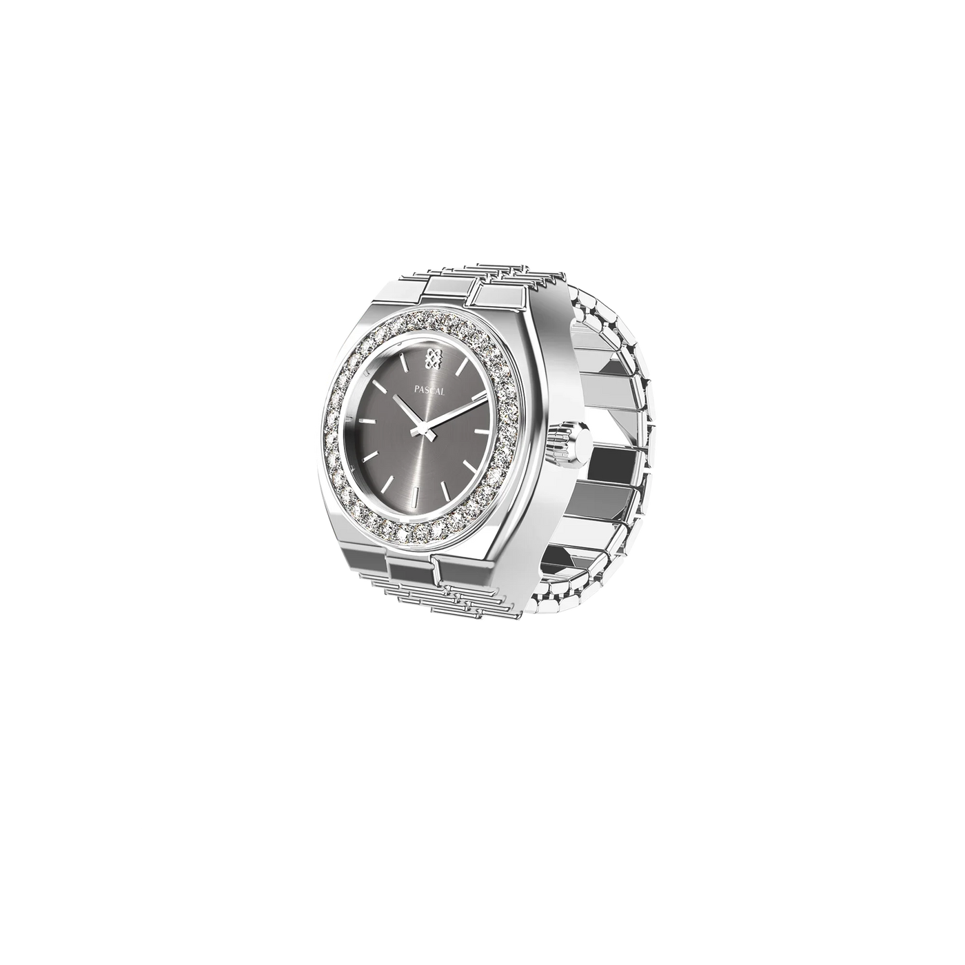 Luxe Classic Diamond Watch Ring Silver Serenade – Women’s quartz watch ring designed as a chic silver ring timepiece, perfect for gifts and fashion lovers | Pascaldesign